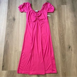 NWT Velvet Torch Fuchsia Pink Puff Sleeve Midi Dress in Size XS